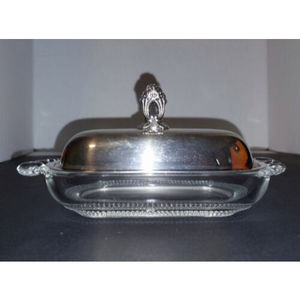 Vintage 1847 Rogers Bros Silverplate & Glass Butter Dish - Camille